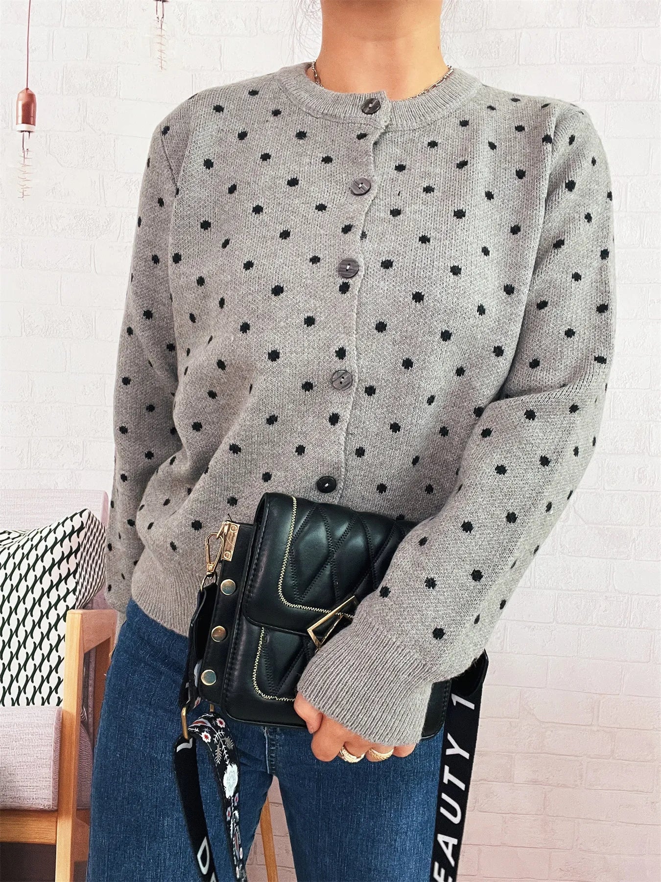 Polka Dot Button-Up Cardigan