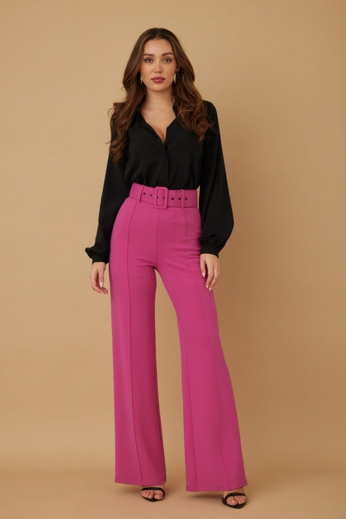 High Waist Pants With Buckle Belt