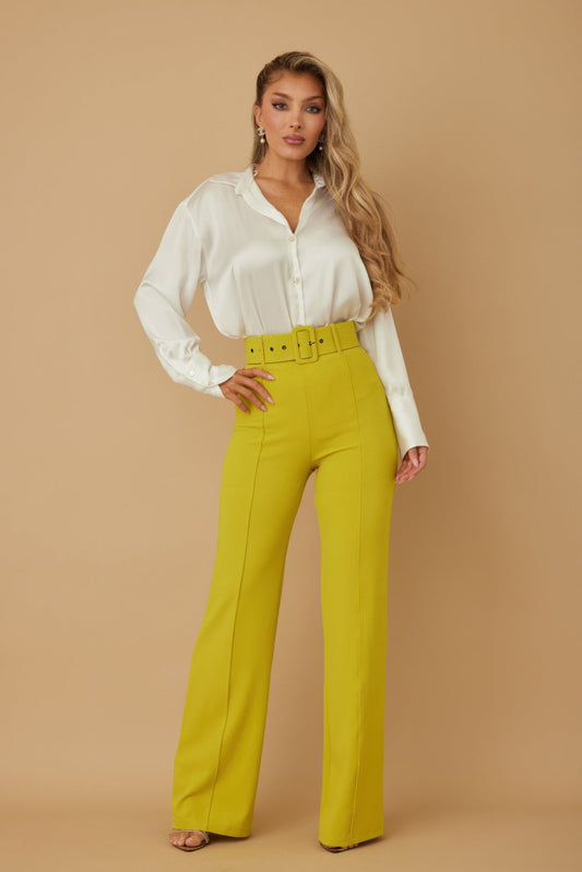 High Waist Pants With Buckle Belt