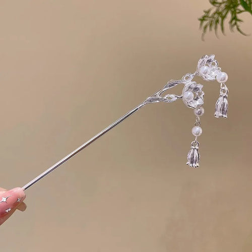 Elegant Chinese Style Hair Accessory Romantic Enameled Flower Tassel