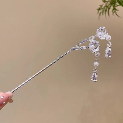 Elegant Chinese Style Hair Accessory Romantic Enameled Flower Tassel