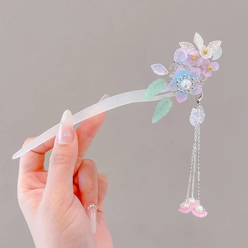 Elegant Chinese Style Hair Accessory Romantic Enameled Flower Tassel