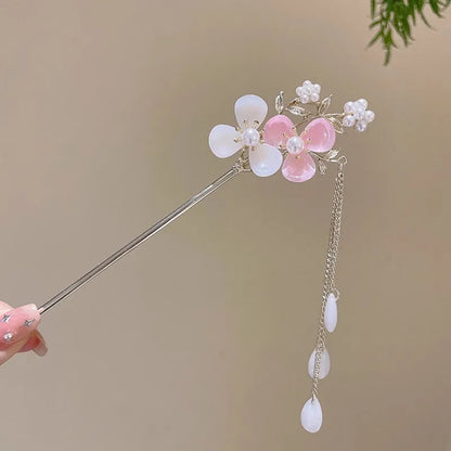 Elegant Chinese Style Hair Accessory Romantic Enameled Flower Tassel