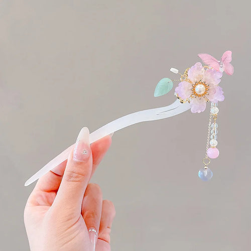 Elegant Chinese Style Hair Accessory Romantic Enameled Flower Tassel