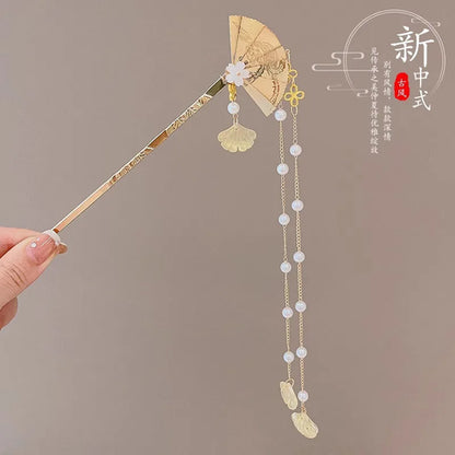 Elegant Chinese Style Hair Accessory Romantic Enameled Flower Tassel