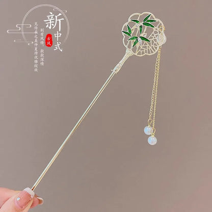 Elegant Chinese Style Hair Accessory Romantic Enameled Flower Tassel