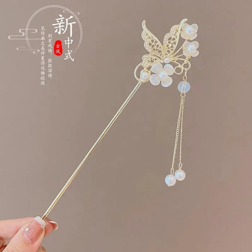 Elegant Chinese Style Hair Accessory Romantic Enameled Flower Tassel