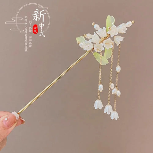 Elegant Chinese Style Hair Accessory Romantic Enameled Flower Tassel
