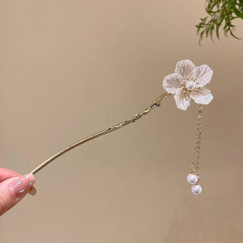 Elegant Chinese Style Hair Accessory Romantic Enameled Flower Tassel