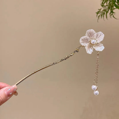 Elegant Chinese Style Hair Accessory Romantic Enameled Flower Tassel