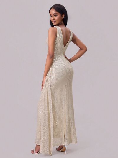 Out of State - Slit Sequin Surplice Sleeveless Maxi Dress