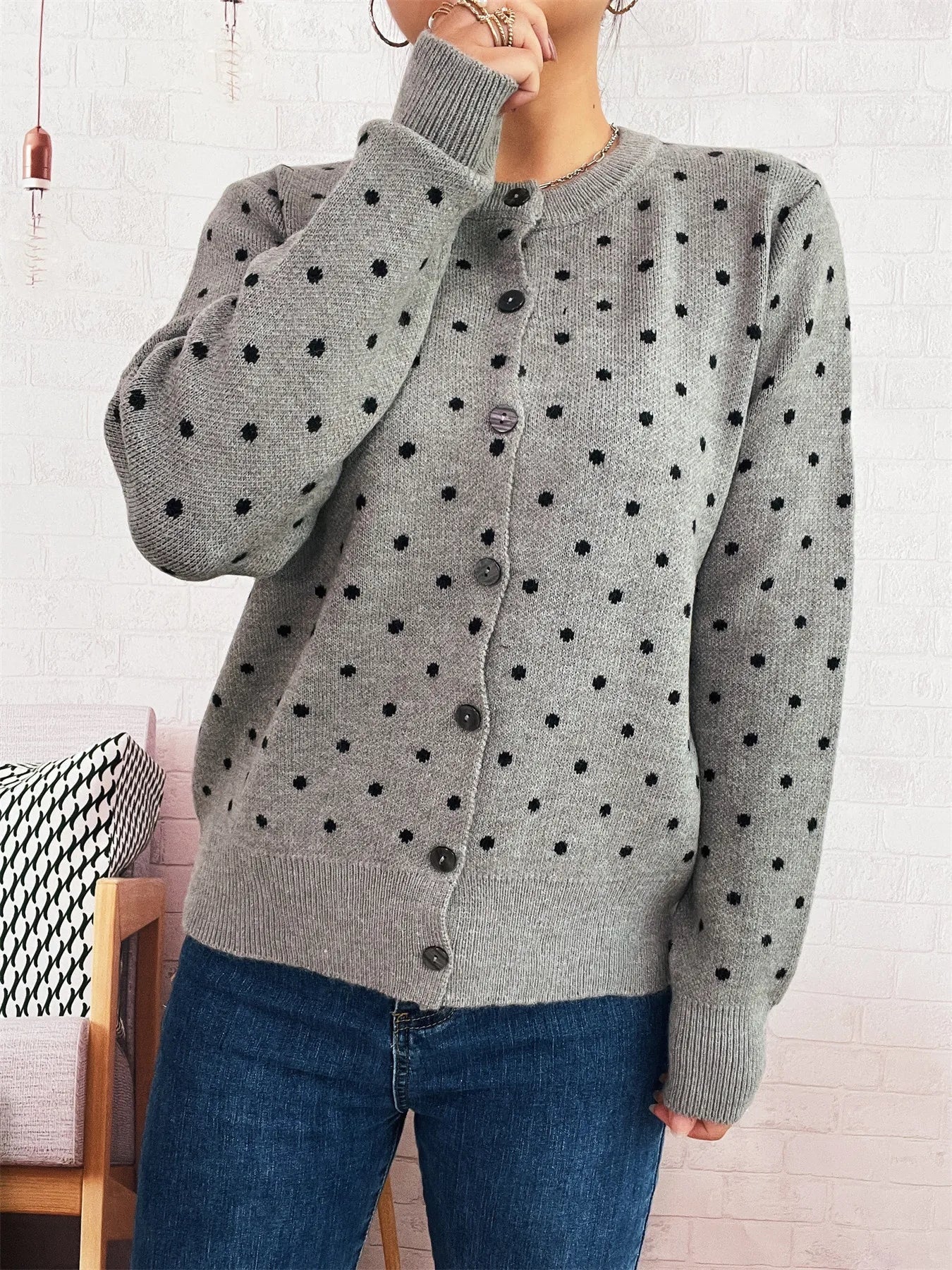 Polka Dot Button-Up Cardigan