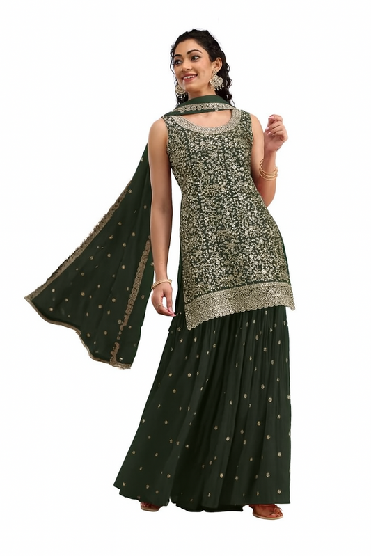 Women Designer Embroidery Kurta Set-Green (Size-S) | D263