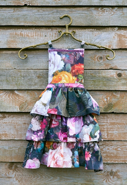 Kids Apron, Dark Floral 100% Cotton, Printed | Francine Black