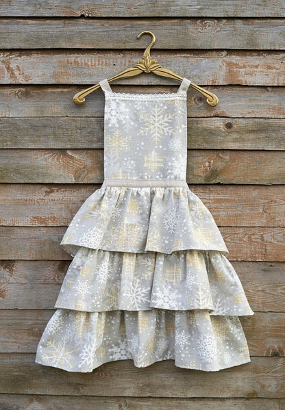 Winter motive Ladies apron with snowflake print, Cottom-Poly mix | Tea