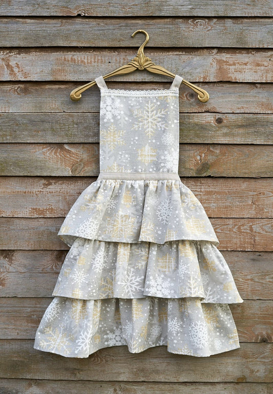 Winter motive Ladies apron with snowflake print, Cottom-Poly mix | Tea