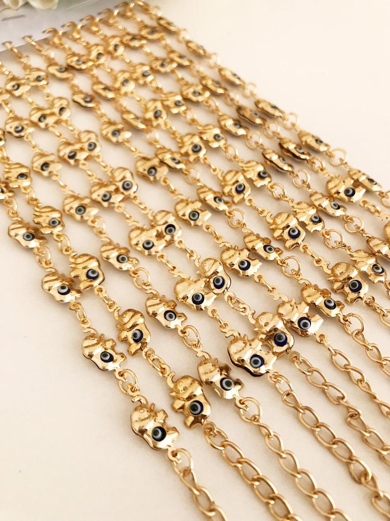 Elephant Evil Eye Bracelet, Gold Silver Chain Bracelet, Lucky Charm