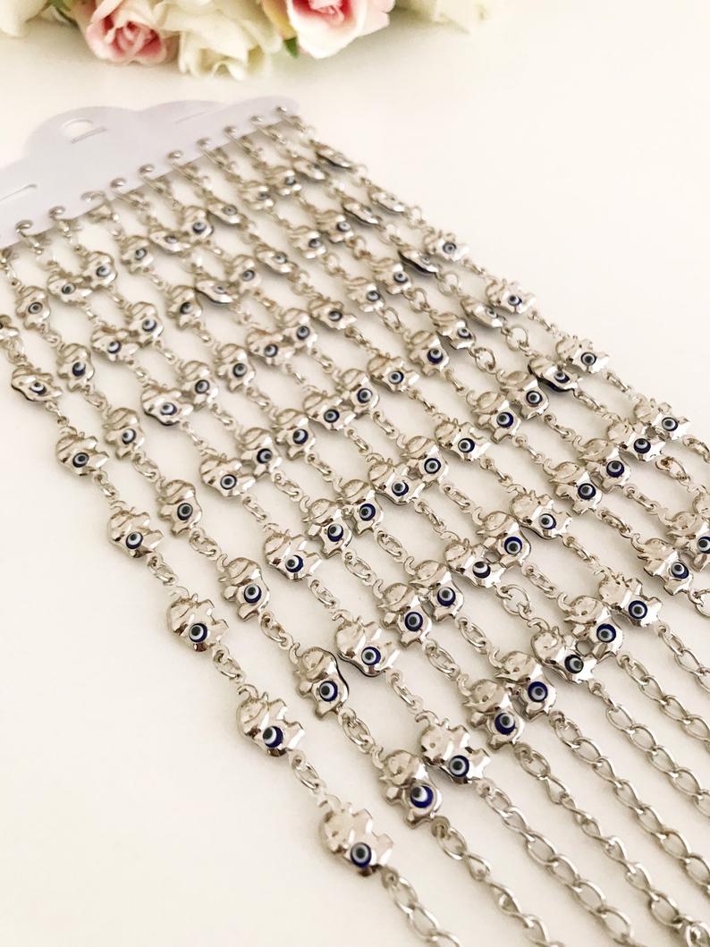 Elephant Evil Eye Bracelet, Gold Silver Chain Bracelet, Lucky Charm