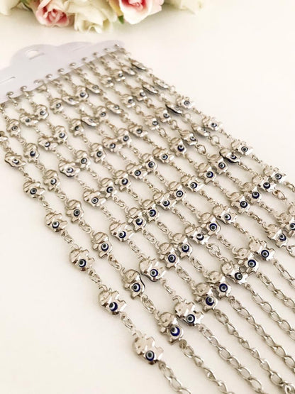 Elephant Evil Eye Bracelet, Gold Silver Chain Bracelet, Lucky Charm